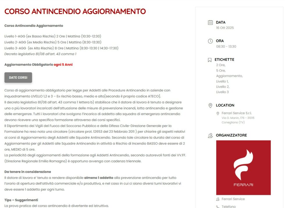 corsi di formazione in aula - scheda informativa