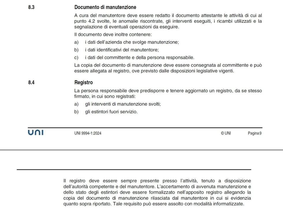 REGISTRO ANTINCENDIO Estratto Norma UNI994-1-2024